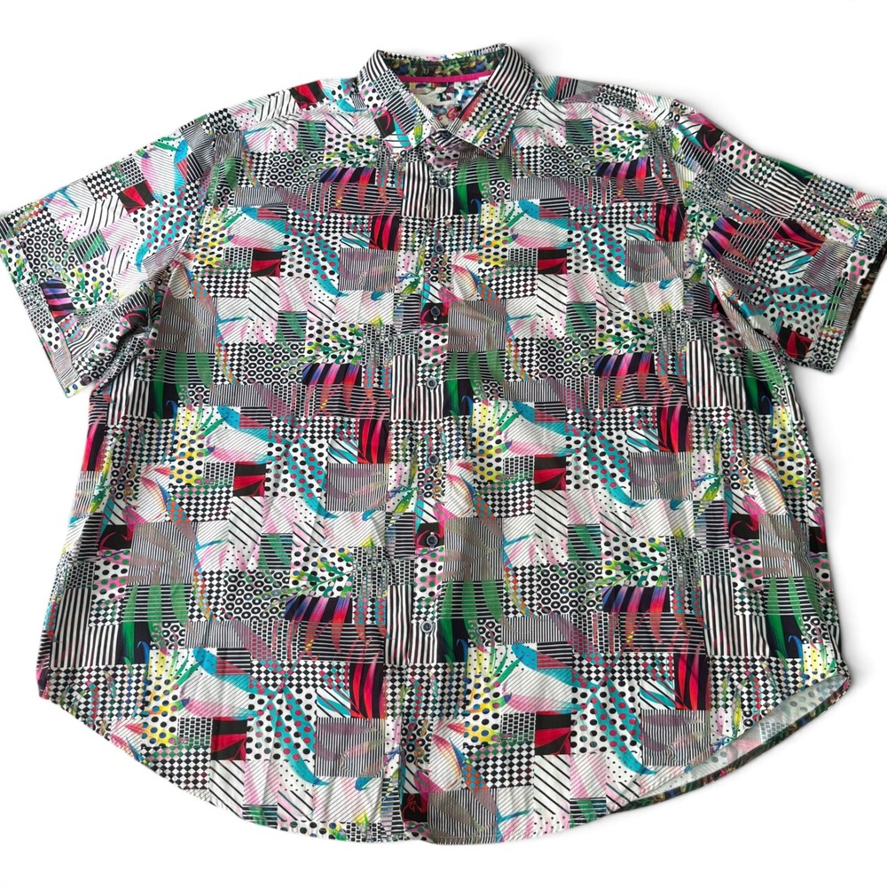 Robert Graham Button Down Shirt Men 3XL Multicolor Geometric Camo Trim Big Tall - Picture 1 of 13